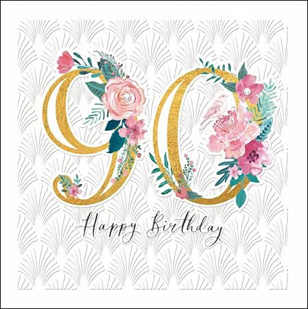Stunning Embellished Female 90th Birthday Card from The Espoir Range - Pink Watercolour 90th Birthday Flowers with an Exquisite Foil and Embossed Finish - Greeting Card for Her (WDM-446955)
