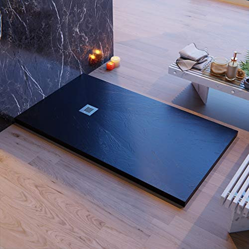 Piatto Doccia Made in Italy, color Nero, Luxury, in Mineralmarmo, rivestimento in Gelcoat, slim 3cm, (160x80)