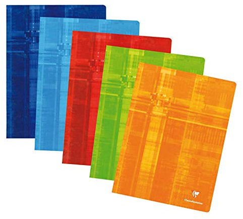 CLAIREFONTAINE Lot de 10 Cahiers piqûre 24 x 32 cm 48 pages 90g petits carreaux 5x5 couverture aléatoire