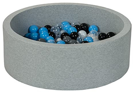 Velinda Piscine à balles pour Enfant, Aire de Jeu + 150 balles (Couleurs des balles: Noir, Blanc, Transparent, Gris, Bleu Clair)