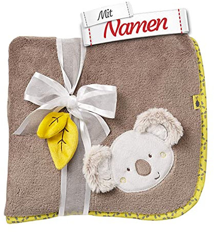 Fehn Koala Schmusedecke mit Namen personalisiert (bestickt), Kuscheldecke, als Krabbelunterlage, Schnuffeltuch oder Zudecke, 100x75 cm, Junge & Mädche
