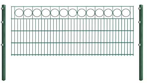 Doppelstabmattenzaun RING - Komplett-Set inkl. Pfosten & Befestigungsmaterial - optisch ansprechender Schmuckzaun mit Zierelementen (L 4 m | H 83 cm | Grün)