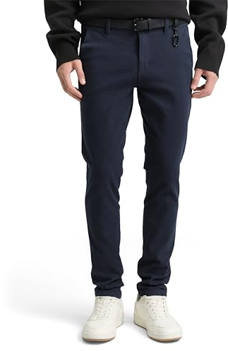 Tom Tailor Denim Herren Straight Fit Chino Hose mit Gürtel