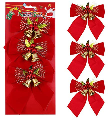 PRETYZOOM 6Pcs Weihnachten Rote Schleifen mit Glocke Mini Weihnachtsbaum Band Schleifen Ornamente