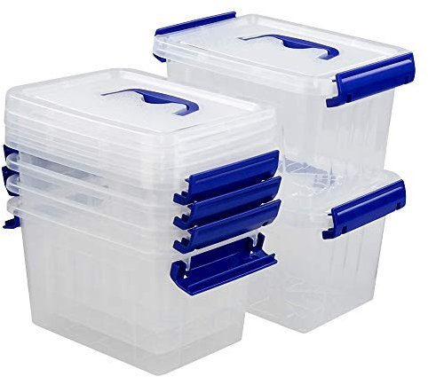 Xowine 3 L Clear Plastic Storage Box, Set of 6 Small Latching Box Containers with Lid