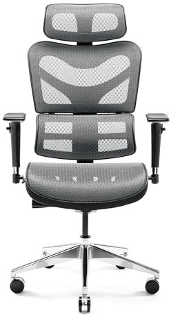 Diablo V-Commander Ergonomischer Bürostuhl Schreibtischstuhl Chefsessel 3D Armlehnen Lendenwirbelstütze Verstellbare Kopfstütze & Sitzfläche Netzstoff Belastbarkeit Bis 200 KG (schwarz-grau)