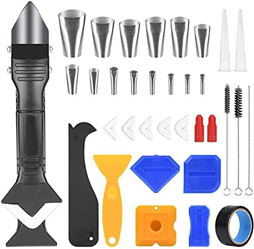 Flintronic 35PCS Raschietto Silicone, 3 In 1 Spatole Silicone Sigillante con Mastice, Dispositivo di Rimozione Ugello Tappi, AngoloStrumento di Calafataggio, Kit per Cucina,Bagno,Pavimento