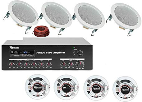 Power Dynamics Impianto Audio Filodiffusione 8 Altoparlanti da Incasso 5'+Bluetooth+100Mt Cavo - Sistema PA