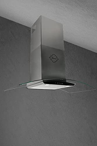 GURARI Wandhaube GCH T 465 IS 60 BL PRIME, Dunstabzugshaube 60cm/Edelstahl/Gebogenes Glas/Effitzient EEK A/Saugstark 1000m³/h/TouchControl/Wandhaube/Ablufthaube/Umlufthaube