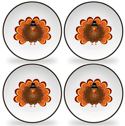 Tiny Expressions - Thanksgiving Plates for Kids - Set of 4 Melamine Thanksgiving Plates with Cute Turkey Designs for Children - Perfect for Holiday Meals and Celebrations
