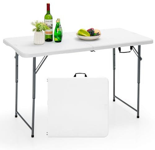 GYMAX Campingtisch Klappbar & Tragbar, Klapptisch Falttisch mit Tragegriff, Höhenverstellbar Gartentisch Balkontisch, bis 150 kg Belastbar, 120 x 60 x 48,5/62/74,5 cm, für Camping, Party, Picknick