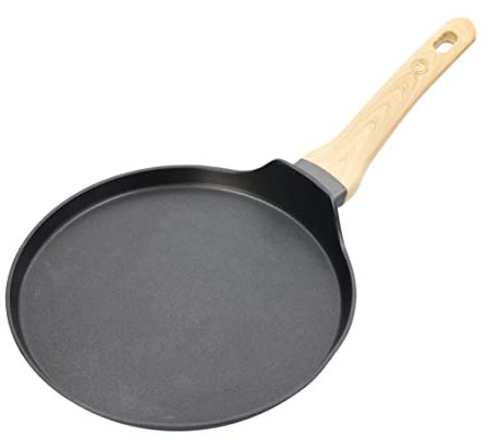 Masterchef Poele a Crepe Induction, Crepiere Tout Feux, pour Pancakes, Blinis, Rotis, Tortillas et plus, Antiadhésive, Poignée au Toucher Doux, Aluminium, Lavable au Lave-vaisselle, 25cm, Aspect Bois