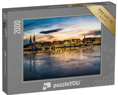 puzzleYOU: Puzzle 2000 Teile „Blick auf Hamburg und Alster bei Sonnenuntergang“ – aus der Puzzle-Kollektion Hamburg, Deutsche Städte