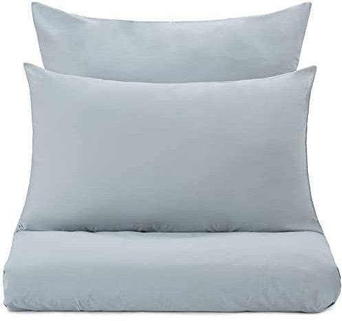 URBANARA Perkal-Bettwäsche Perpignan – 100% gekämmte Baumwolle, Grüngrau – 2X Kissenbezug 80x40 cm, 2-teiliges Bettwäsche-Set, Premium-Garnitur