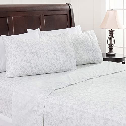 Chanasya Bettwäscheset im Vintage-Stil, Motiv: Vögel, botanisches Toile, bedruckt, King-Size-Bettlaken, 1 Spannbetttuch, 2 Kissenbezüge, 4-teilig, ultraweich, luxuriöse Mikrofasertücher, Salbei