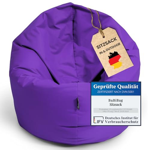 BuBiBag Riesensitzsack, Sitzsack für Erwachsene - Outdoor Sitzsäcke Indoor Beanbag - Sitzkissen für Kinder und Erwachsene (155 cm, Lila)