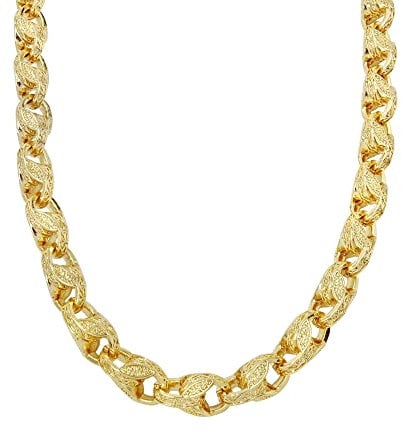 Gold XXL 15mm 3D Tulip Style Necklace Super Heavy, Adjustable Luxury Finish and Detailing 18K Real Gold Plated Jewellery, Heavy Necklace with Unique Pattern Links (Length: 28) - Bling King London