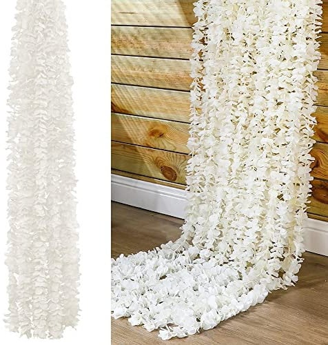 XAVSWRDE 10 PCS Artificial Flowers Hanging Garlands Silk Wisteria Vines, Total 33Ft Hydrangea Flower Garlands Fake Flower Vine Ratta Decorations for Wedding Party Home Office Garden Wall Decor (White)