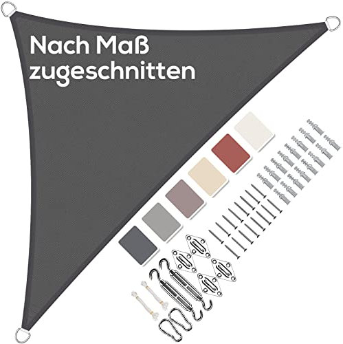 Sonnensegel Dreieckig Rechtwinklig 3x3x4.25m Wasserdicht im Viele Größe und Farben, mit Befestigungs Kit PES Polyester, Sonnenschutz 95% UV Schutz, Reißfest Wetterfest für Terrasse Garten- Anthrazit
