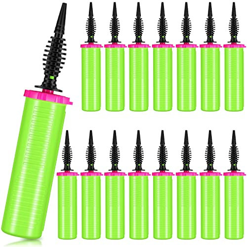 Honoson 16 Pcs Handheld Air Pump, Dual Action Manual Balloon Inflator for Party Decoration, Exercise Ball, Yoga Balls, Pool Floats - Green and Pink