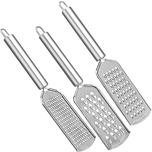 GOIYZTTR Juego de Ralladores de 3 Piezas Rallador de Cocina de Acero Inoxidable Rallador Plano Para Moler Grueso y Fino Queso Duro, Chocolate y Verduras