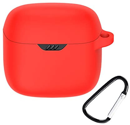 SEIAIYG Case for JBL Tune Flex, Lightweight Soft Silicone Shockproof Earphone Protective Case Cover with Carabiner for JBL Tune Flex (Red)