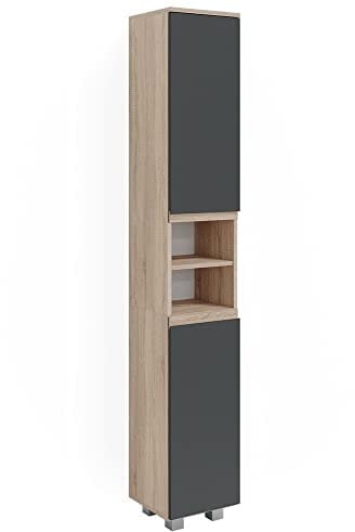 Vicco Meuble de Rangement de Salle de Bain J-Shape, Sonoma/Anthracite, 30 x 190 cm