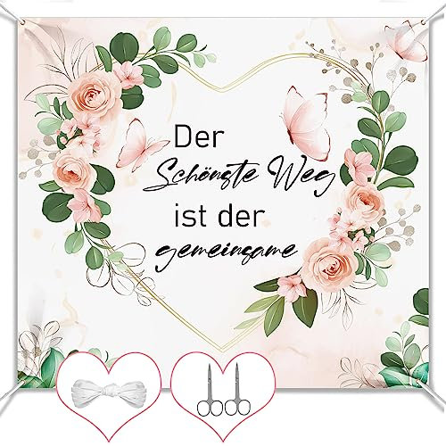 Hochzeitsherz zum Ausschneiden 200x180cm mit 2 Scheren Spiel für Das Brautpaar Hochzeit Bettlaken Hochzeitsspiele für Braut Bräutigam Brautpaar Standesamt Deko Love banner kit
