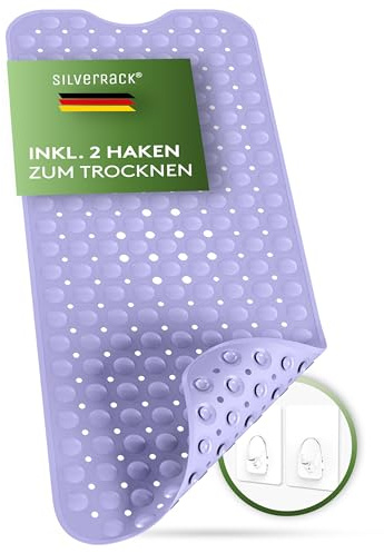 SilverRack Badewannenmatte Antirutschmatte 100x40 cm Lavendel | Badewanne BPA frei für Kinder und Babys, Duschmatte schimmelresistent, maschinenwaschbar, Badematte rutschfest