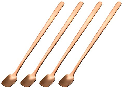 sourcing map Stainless Steel Stirring Spoon, 4Pcs 6-Inch Long Handle Spoon Mixing Stirring Square Spoons Coffee Spoons Cocktail Ice Cream Teaspoon for Party Bar Restaurant (Rose Gold)