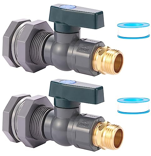 BILAL 2 Pack 3/4 Inch Rain Barrel Spigot Kit Water Barrel PVC Garden Diverter Kit with Bulkhead Fitting Hose Faucet Adapter and Thread Seal Tape for Water Tanks, Aquariums, Tubs, Pool, Garden Barrel