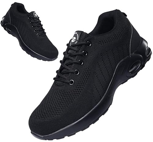 ziitop Chaussures de sécurité Homme Femme Basket de Securite Baskets Chantiers Embout Acier Respirant Chaussures de Travail Légère Anti-Perforation Tout Noir 45 EU
