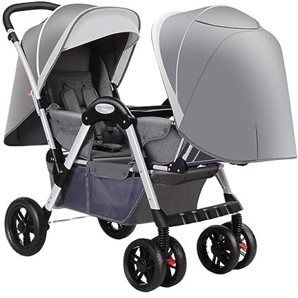 Doppelter Zwillingskinderwagen Doppelter Kinderwagen Mit Hohem Querschnitt Für Säuglinge Und Kleinkinder Twins-Cozy Compact Kinderwagen, Überdimensionales Verdeck, Jogging-Kinderwagen ( Color : Grey )