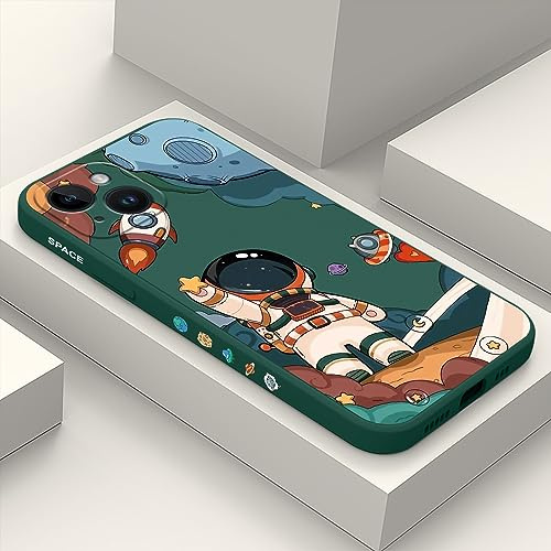 LEECG für iPhone 15 Hülle, Kreative Muster Design für iPhone 15 Handyhülle mit Mikrofaser Weiche Flüssigem Silikon Cover-Astronaut Grün