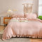 Freyamy Bettwäsche 135x200cm 2teilig Rosa Rüschen Romantisch Mädchen Bettwäsche Uni Plisseefalten Chic Bettwaren-Sets Gewaschene Microfaser Bettbezug mit Reißverschluss und Kissenbezug 80x80cm