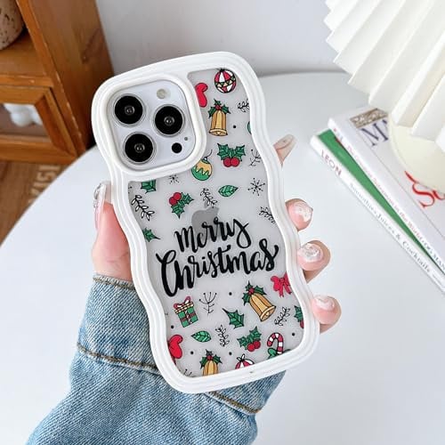 XIZYO Clear Christmas Case for iPhone 13 Pro 6.1 Inch, Cute Curly Wave Frame Aesthetic Christmas Pattern Phone Cover, for Girls Women Luxury Slim Soft TPU Shockproof Transparent Phone Case