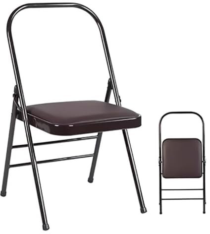 Iyengar Hilfsstuhl, Yoga-Hilfsstuhl, rückenfreier Yoga-Stuhl mit PU-Leder, tragbarer Faltbarer Yoga-Stuhl mit rutschfesten Fußbezügen (braun, schwarz)