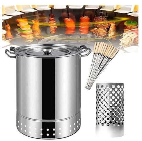 WENNEWU Tragbare Grillkohle, Holzkohle Fass-BBQ-Grill, Tragbare Holzkohlegrills, Vertikaler Grill-HäNgeofen, FüR Camping Und Zuhause,Silber,20PCS