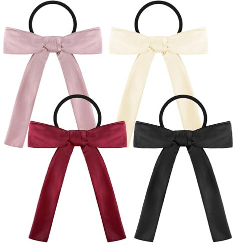 WLLHYF 4PCS Schleife Haargummi Satin Haarband Schleife Langer Schwanz Pferdeschwanzhalter Gummibänder Haargummis Französische Haarschalbänder Seil Prinzessin Haarschmuck für Frauen Mädchen