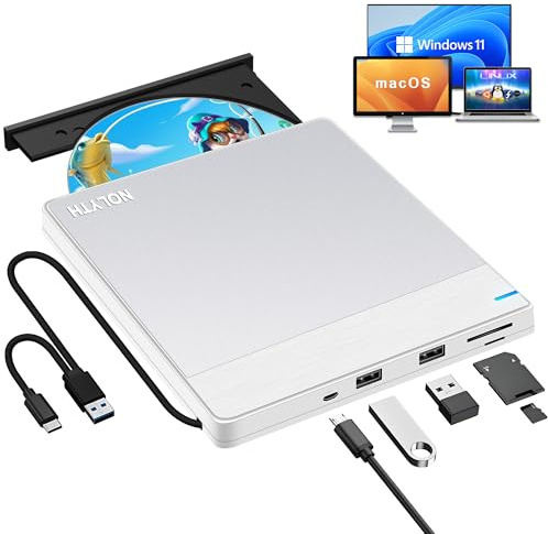 NOLYTH Lecteur CD/DVD externe : lecteur CD ultra fin USB 3.0 et type-C Plug and Play lecteur DVD pour ordinateur portable, ordinateur de bureau, Windows, Mac, lecteur DVD, lecture/écriture, lecteur
