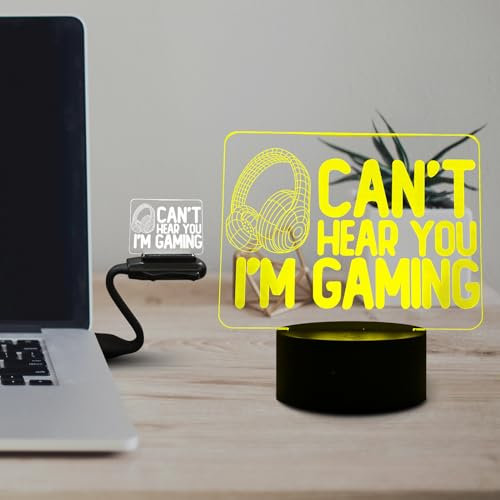 Fincoly Headphones 3D Cool Style Illusion Night Light Creative Game Table Decoration “Can't Hear You I'm Gaming”Sign Light with Remote Control 16 Colors LED Lamp Birthday Christmas for Kids boy Girl