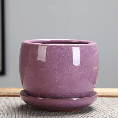 LWLYLCHBM Macetas creativas de cerámica para el hogar y el jardín, maceta de estilo moderno con bandejas de bambú, contenedor decorativo, estilo 3||L