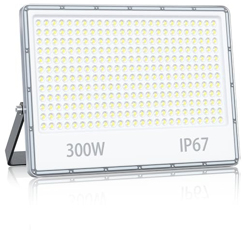 YIQIBRO Focos LED Exterior 300W 30000LM 1 Piezas, IP67 Impermeable Iluminación de Seguridad, 7000K Blanco Frío Foco Proyector LED para Patio, Jardin, Garaje