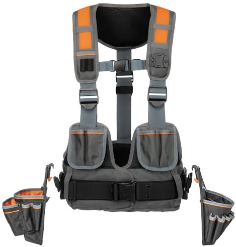 Klein Tools 55829MB Vest Combo with Tool Pouches, Fully Adjustable, Padded Support for Electricians, Carpenters, Construction