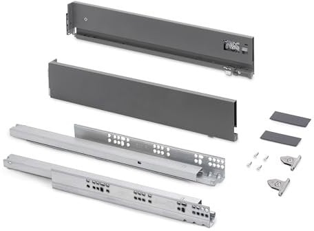 Emuca - Schubladen-Kit für Küche und Bad mit 3D-Regelung, Höhe 93mm, Tiefe 270mm, 40 Kg, sanftes Schließen, Panels nicht enthalten, Stahl, Anthrazitgrau