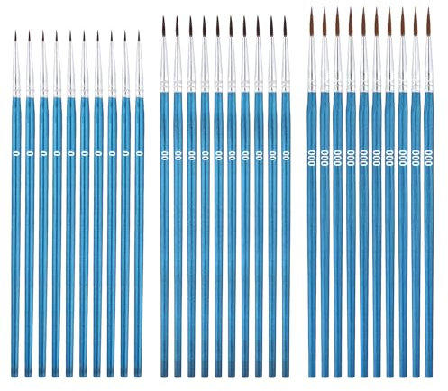 45pcs Ensemble de Pinceaux de Détail, Détail Pinceau avec 3 Tailles #0#00#000 Pinceaux à Doublure Fine pour la Peinture Artisanat Aquarelle Acrylique Huile Visage Art Peinture Miniature (Bleu)