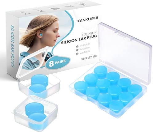 8 Pairs Silicone Ear Plugs for Sleeping, 27dB Sleep Noise Cancelling, Soft, Re-Usable, Waterproof, Premium Moldable Silicon Earplugs, for Sleep, Travelling, Studying, Wax Plug Blue