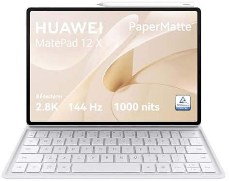 HUAWEI MatePad 12 X+Tastatur+M Pencil,PaperMatte Edition WiFi Tablet,12-Zoll 2.8K FullView Display,144 Hz hohe Bildwiederholfrequenz,1000 Nits,12GB+256GB,with Keyboard,GoPaint,10.100 mAh,Weiß