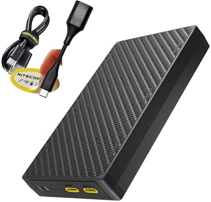 Nitecore NB20000 Gen 3 Batterie externe 20 000 mAh Charge rapide QC PD Double ports USB-C Compatible avec iPhone, Samsung Galaxy et tablettes avec câble de charge USB Lumentac