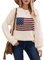 cffvdiz Frauen Crewneck Amerikanische Flagge Pullover Langarm Lose Gestreifte USA Strick Pullover Tops Herbst 2024,Apricot,M